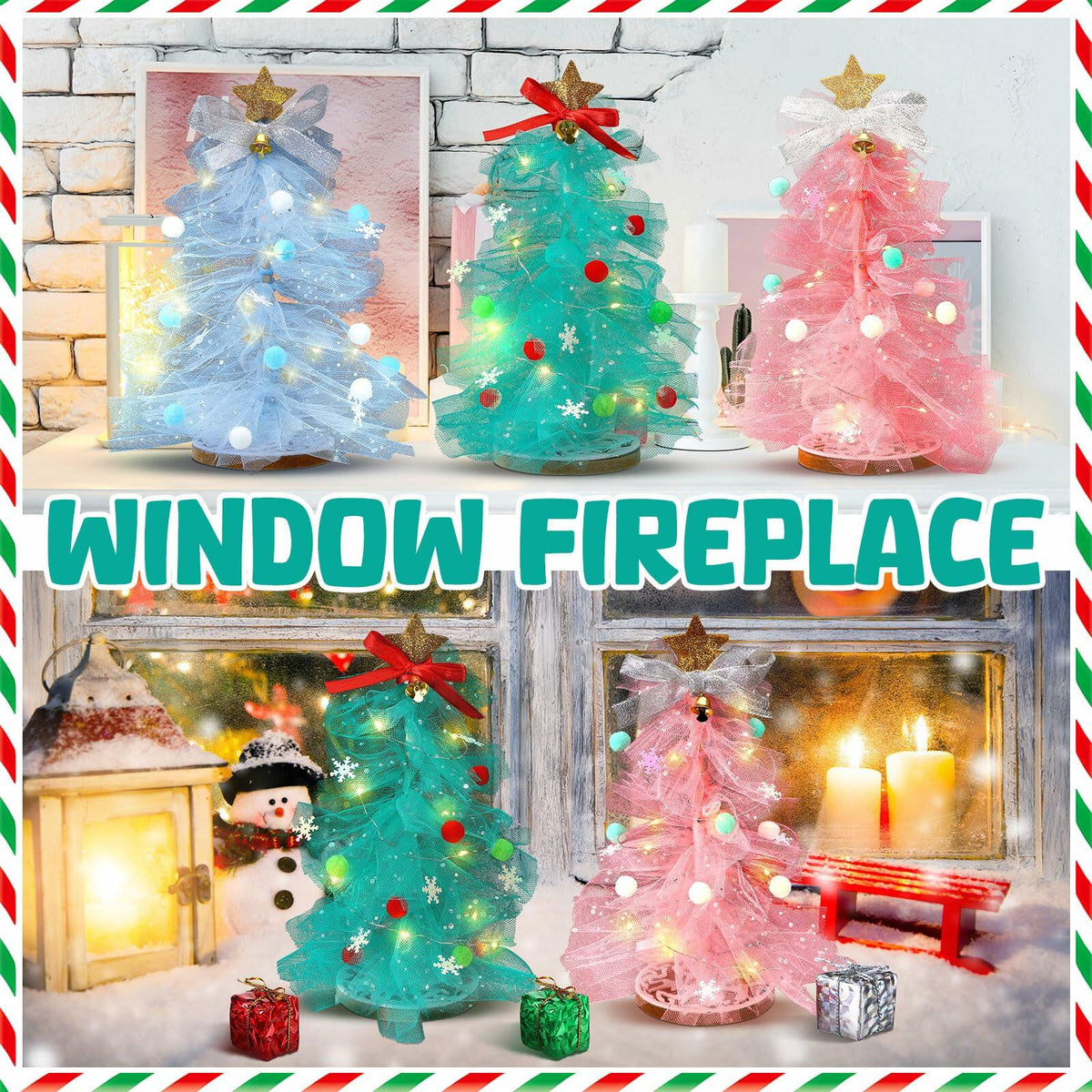 Kit de manualidades de árbol de Navidad de tul DIY de 12 pulgadas, juego de 3, con luz, Hungdao