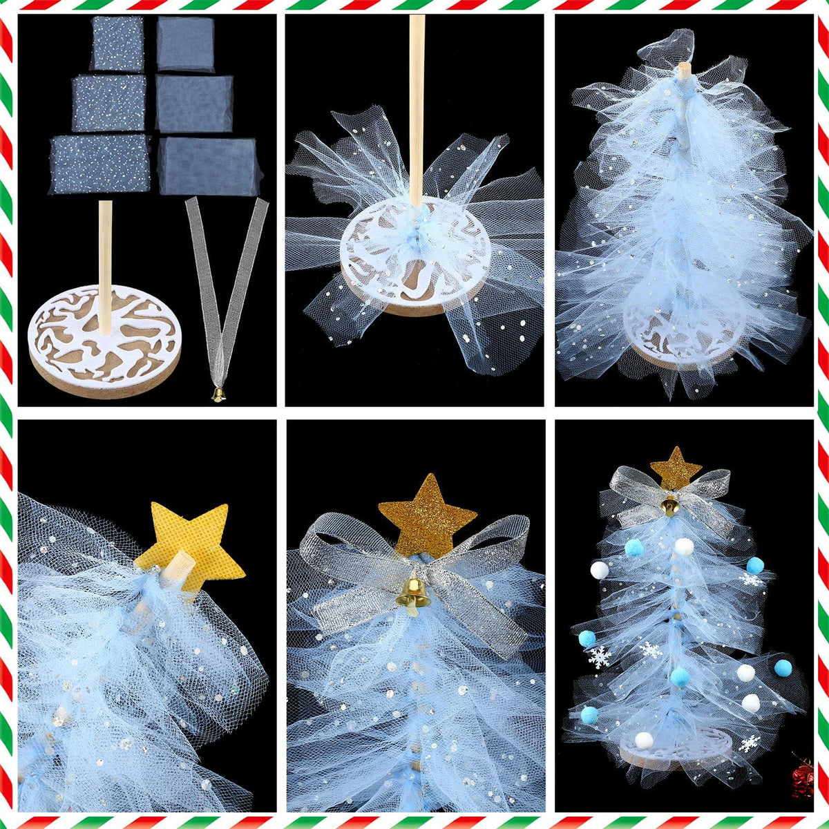 Kit de manualidades de árbol de Navidad de tul DIY de 12 pulgadas, juego de 3, con luz, Hungdao