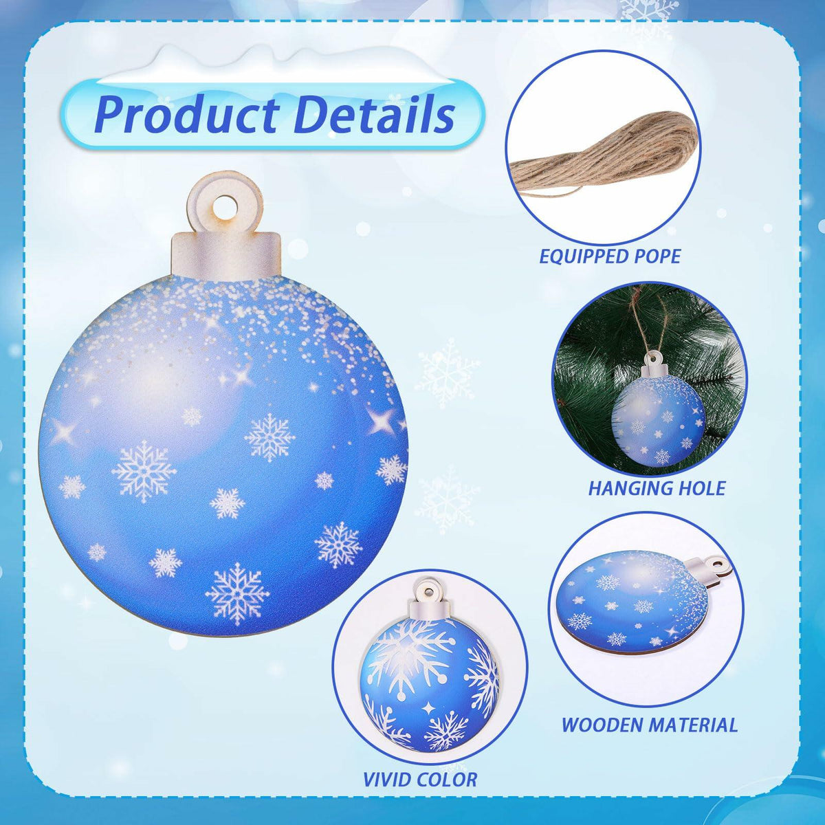 HOWAF 36 piezas de adornos de copos de nieve de madera para decoración de árbol de Navidad