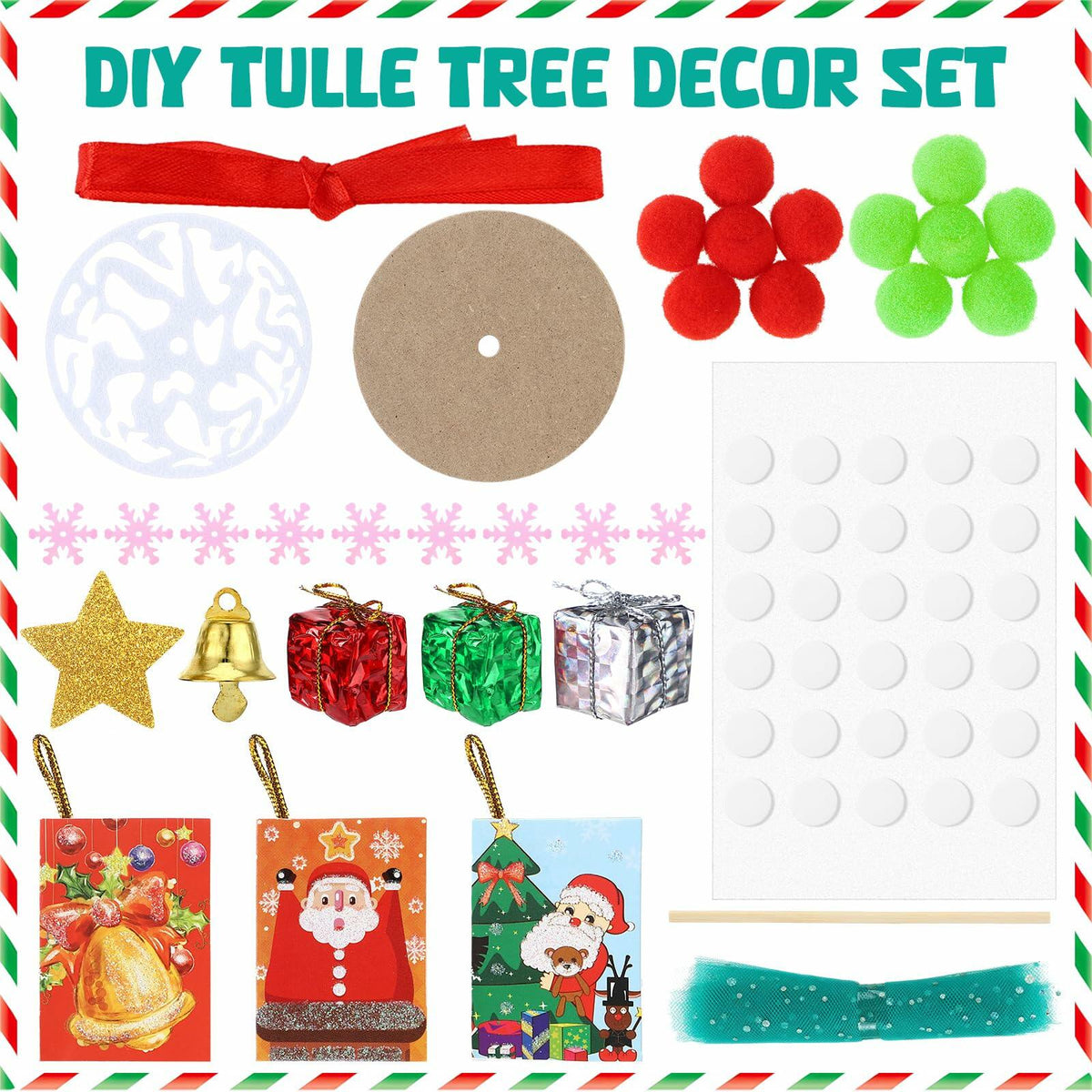 Kit de manualidades de árbol de Navidad de tul DIY de 12 pulgadas, juego de 3, con luz, Hungdao