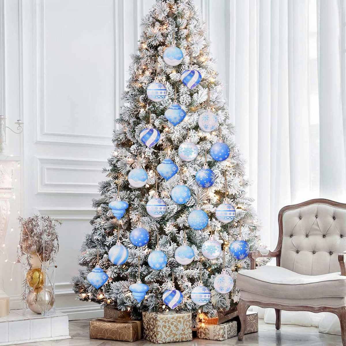 HOWAF 36 piezas de adornos de copos de nieve de madera para decoración de árbol de Navidad