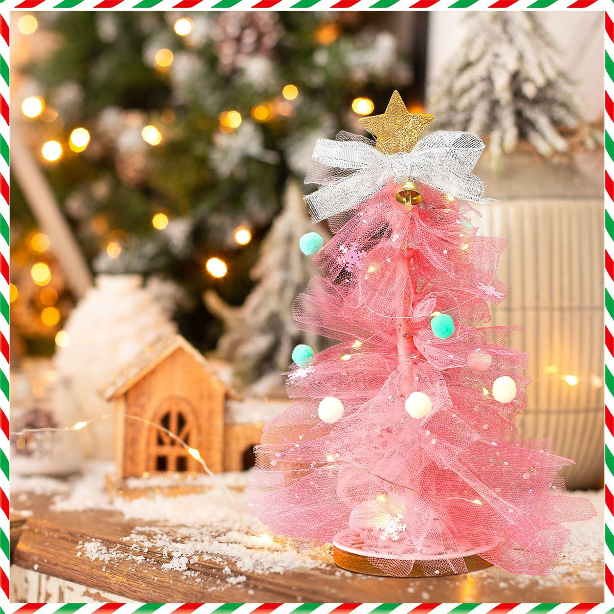 Kit de manualidades de árbol de Navidad de tul DIY de 12 pulgadas, juego de 3, con luz, Hungdao