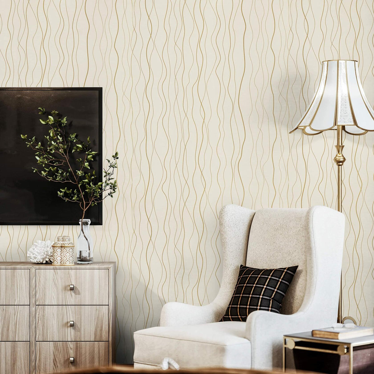 Papel pintado adhesivo de tela de hierba Dimoon, 200 x 44 cm, textura de lino azul y dorado