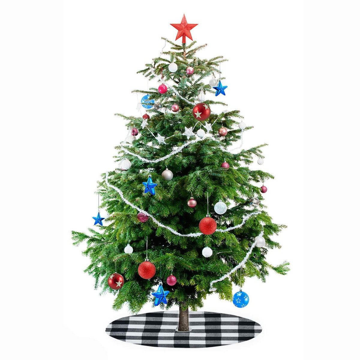 Paquete de 4 faldas para árbol de Navidad, 15", a cuadros blanco y negro, decoración navideña