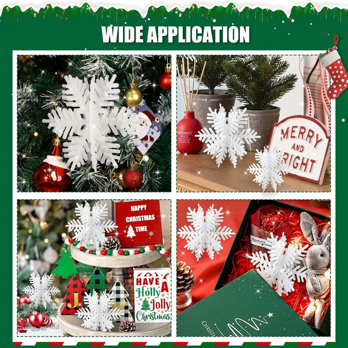 8 PCS 3D Glitter Snowflake Decorations White Christmas Tabletop Decor