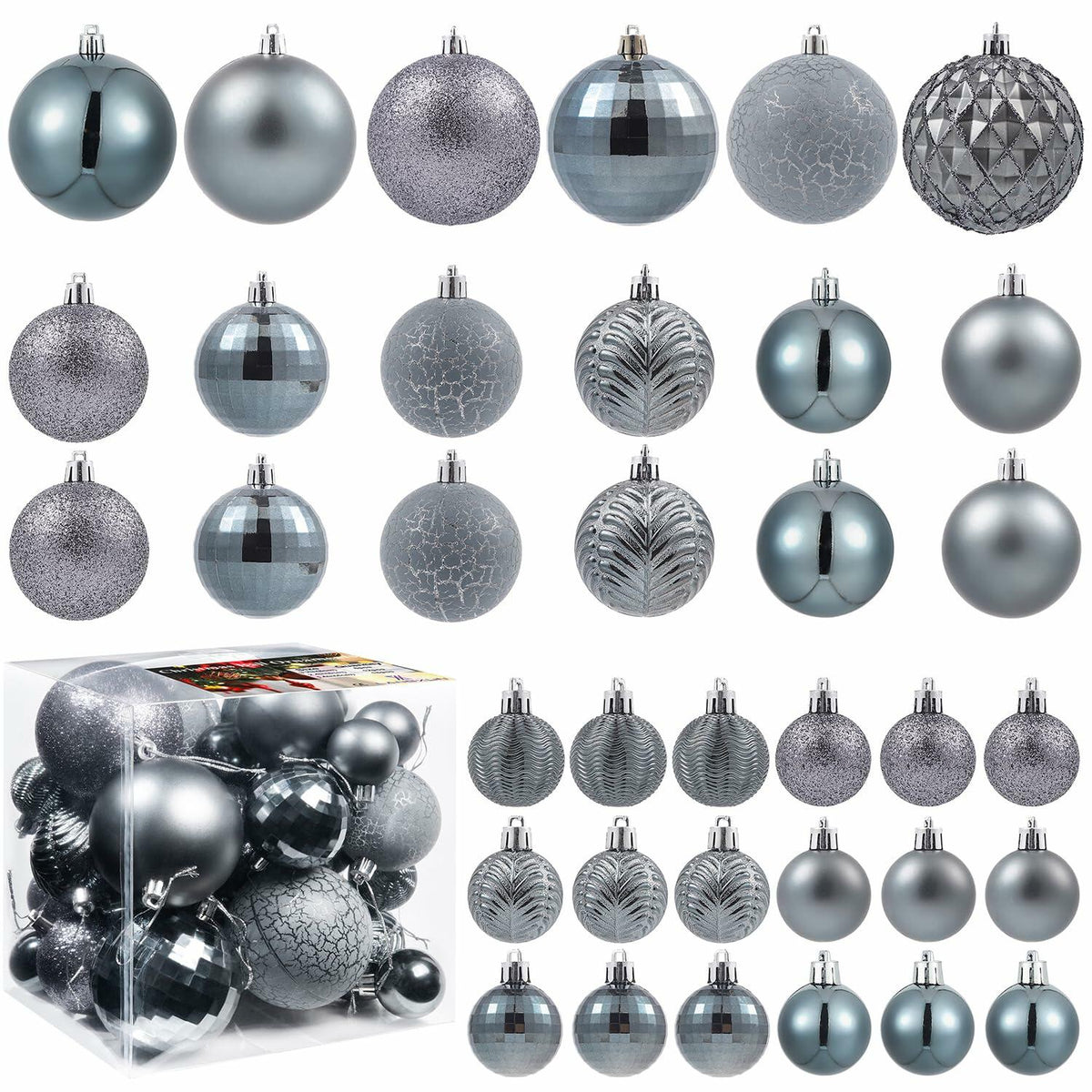 LANGXUN 36 bolas de decoración para árbol de Navidad, color gris, adornos inastillables
