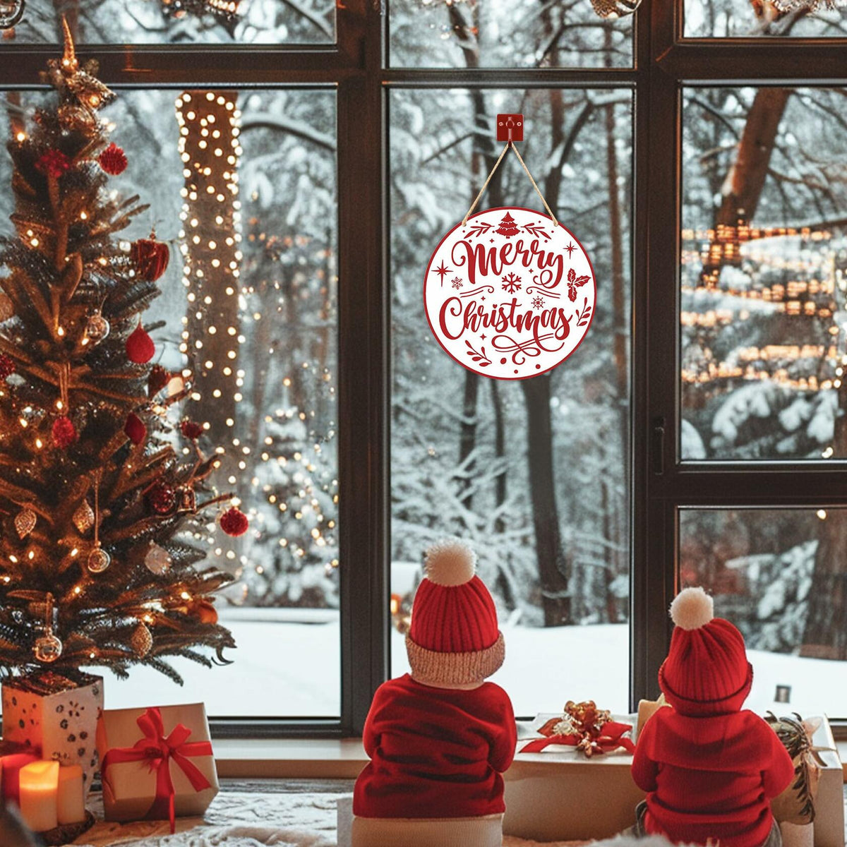 Letrero decorativo de madera para colgar en pared o puerta con motivo de Feliz Navidad de Absnfatu