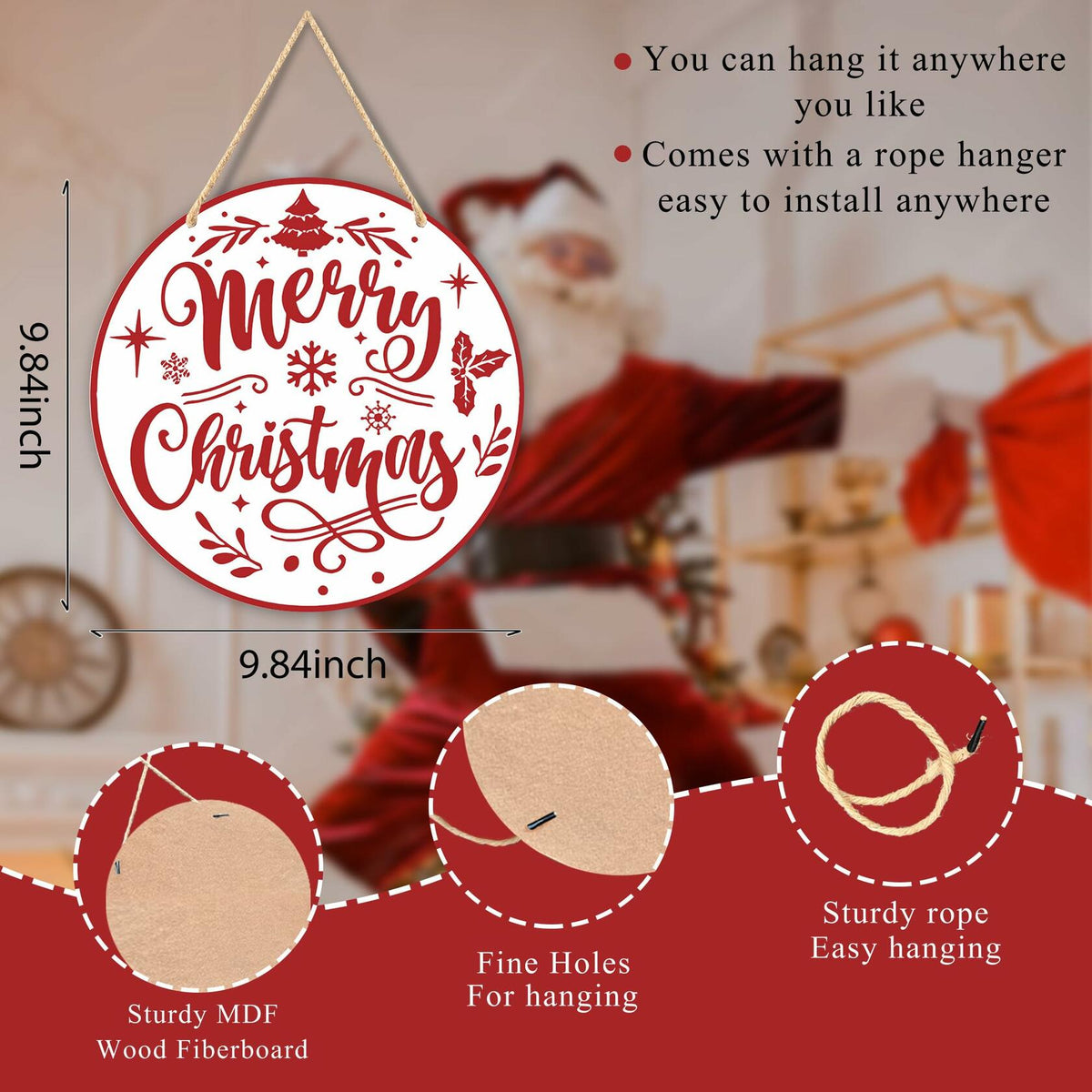 Letrero decorativo de madera para colgar en pared o puerta con motivo de Feliz Navidad de Absnfatu