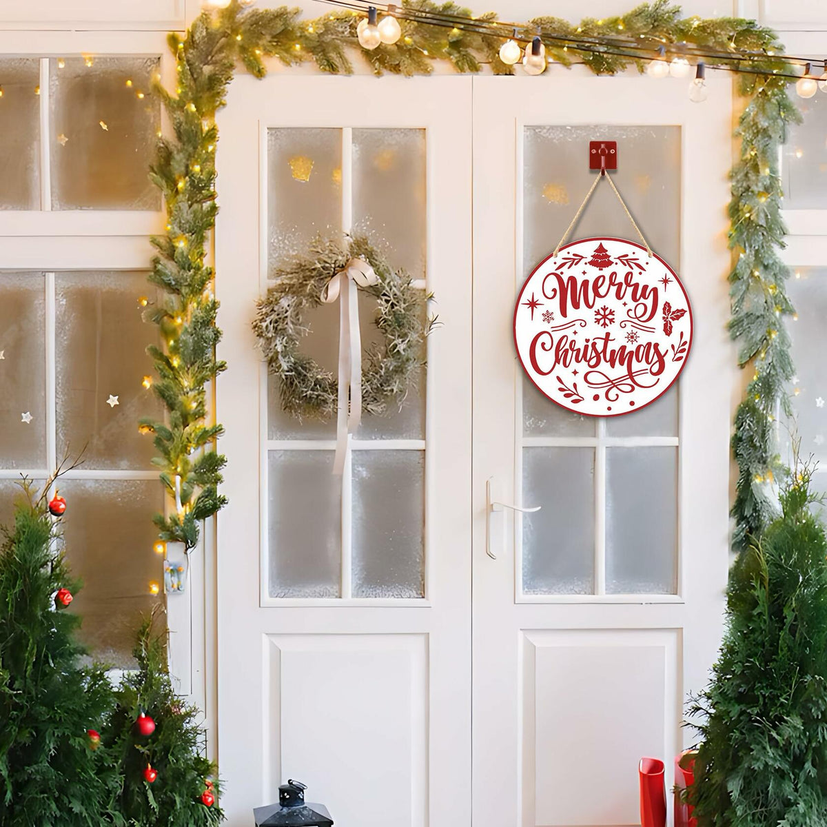 Letrero decorativo de madera para colgar en pared o puerta con motivo de Feliz Navidad de Absnfatu