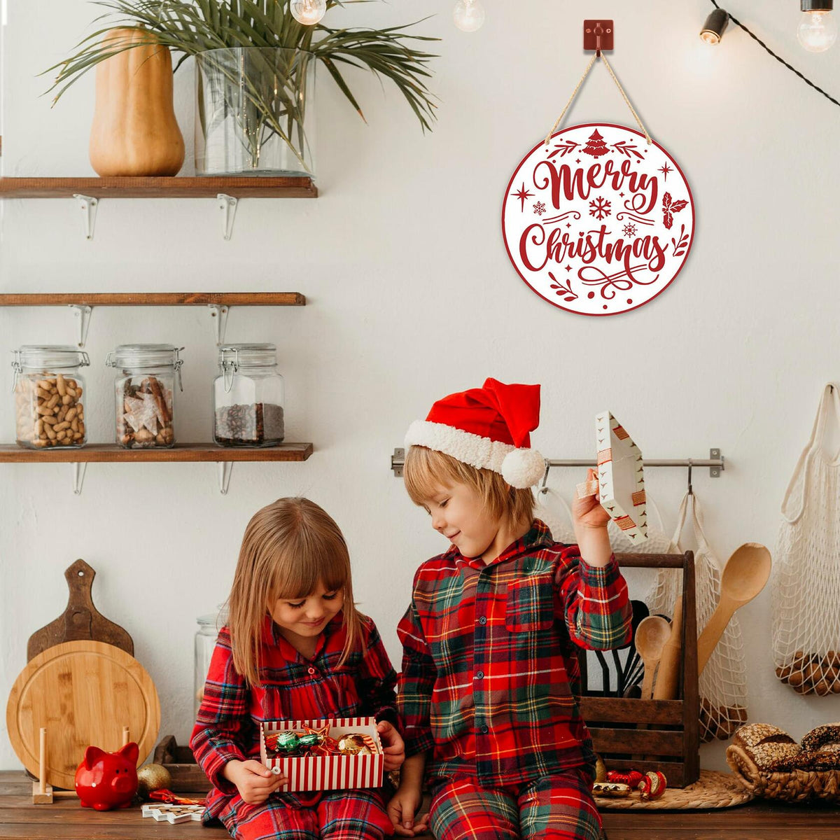 Letrero decorativo de madera para colgar en pared o puerta con motivo de Feliz Navidad de Absnfatu