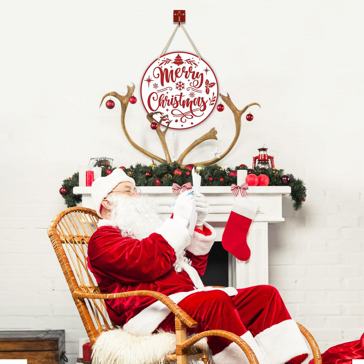 Letrero decorativo de madera para colgar en pared o puerta con motivo de Feliz Navidad de Absnfatu