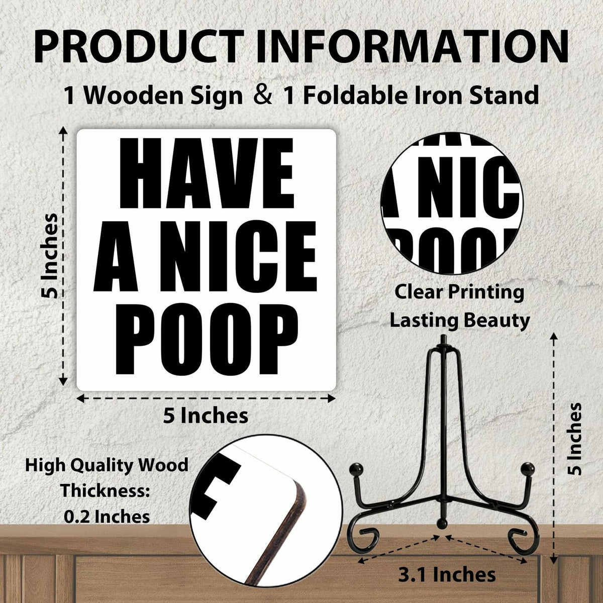 Letrero de madera rústica Qoamp "Have A Nice Poop", decoración de mesa de 5x5 pulgadas, color blanco