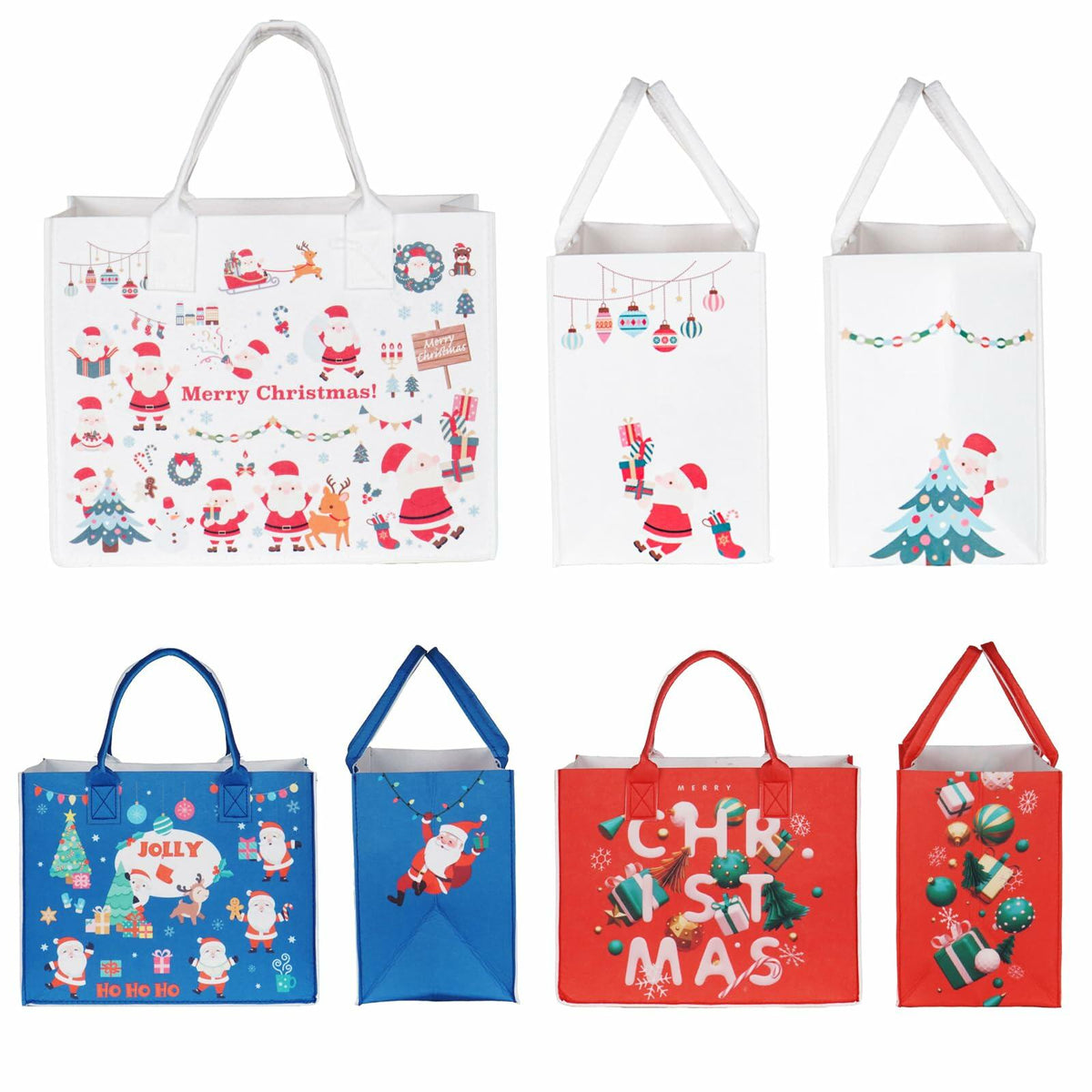 JIWINNER 4 bolsas de regalo de fieltro 13x7x10 con asas, envoltorio navideño