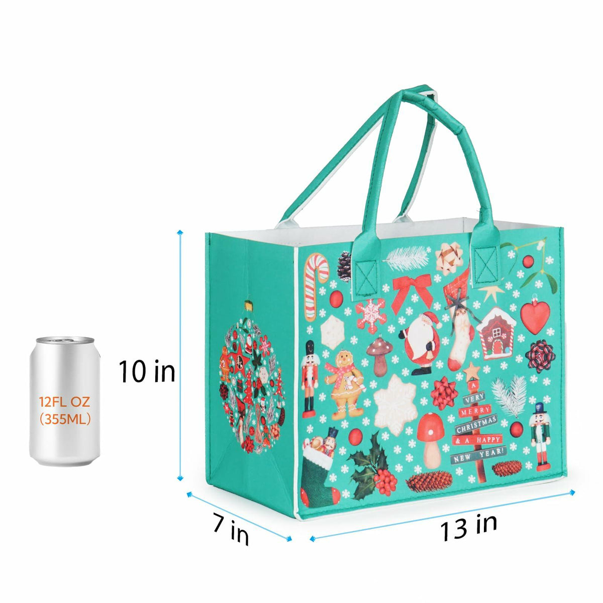 JIWINNER 4 bolsas de regalo de fieltro 13x7x10 con asas, envoltorio navideño