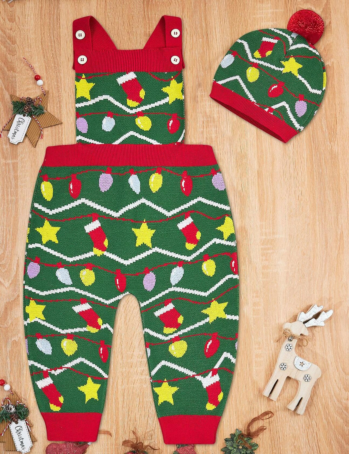 Mameluco tipo suéter de Navidad para bebé niño SunFocus, color verde con luces de colores, talla 6-12M