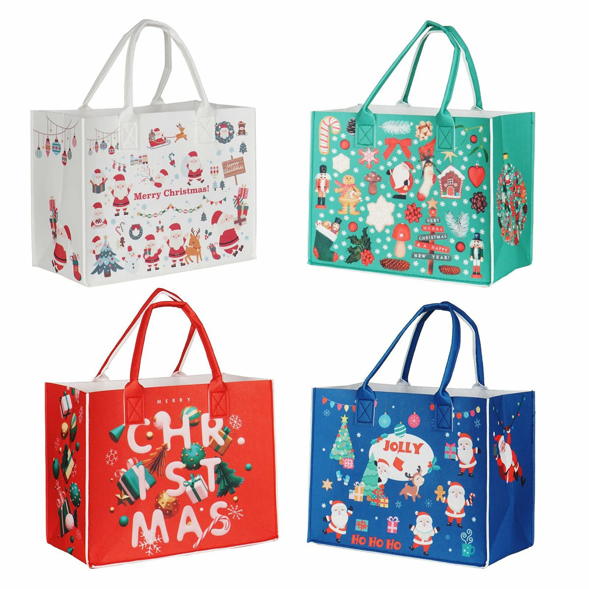 JIWINNER 4 bolsas de regalo de fieltro 13x7x10 con asas, envoltorio navideño