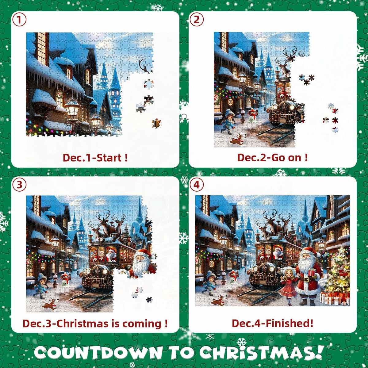 Rompecabezas de Adviento de Navidad 2024, 1008 piezas, calendario de papel, decoración festiva, verde