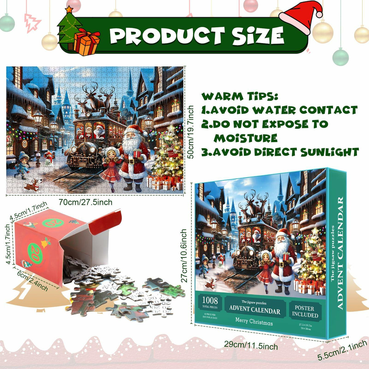 Rompecabezas de Adviento de Navidad 2024, 1008 piezas, calendario de papel, decoración festiva, verde