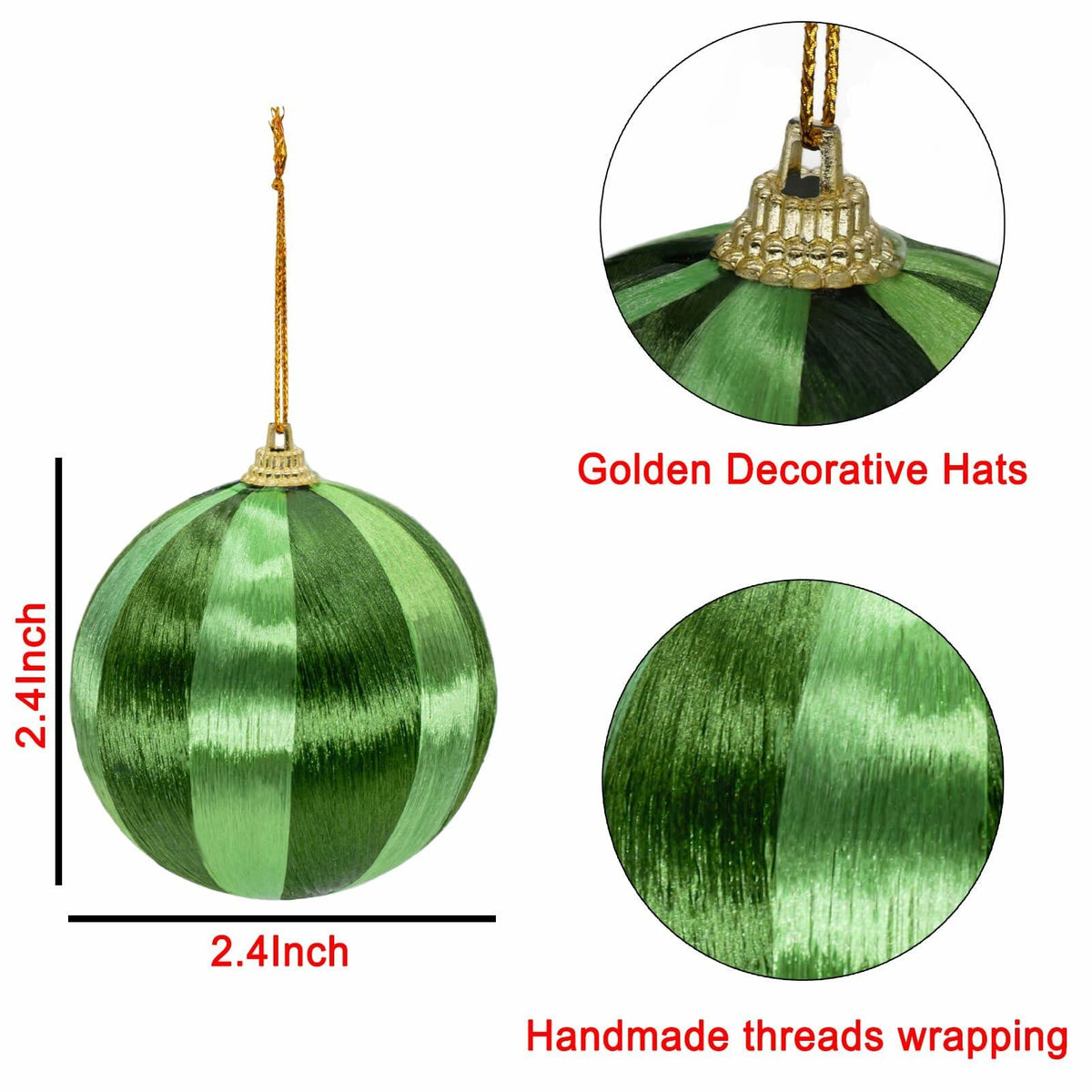 12 piezas de adornos de bolas envueltas en hilo de Navidad, decoración colgante de 2.4 pulgadas