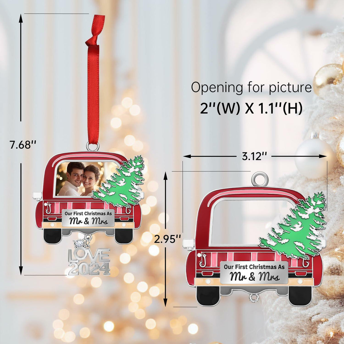 Adorno fotográfico de metal para Navidad, nuestro primer año como esposos, regalo de bodas 2024
