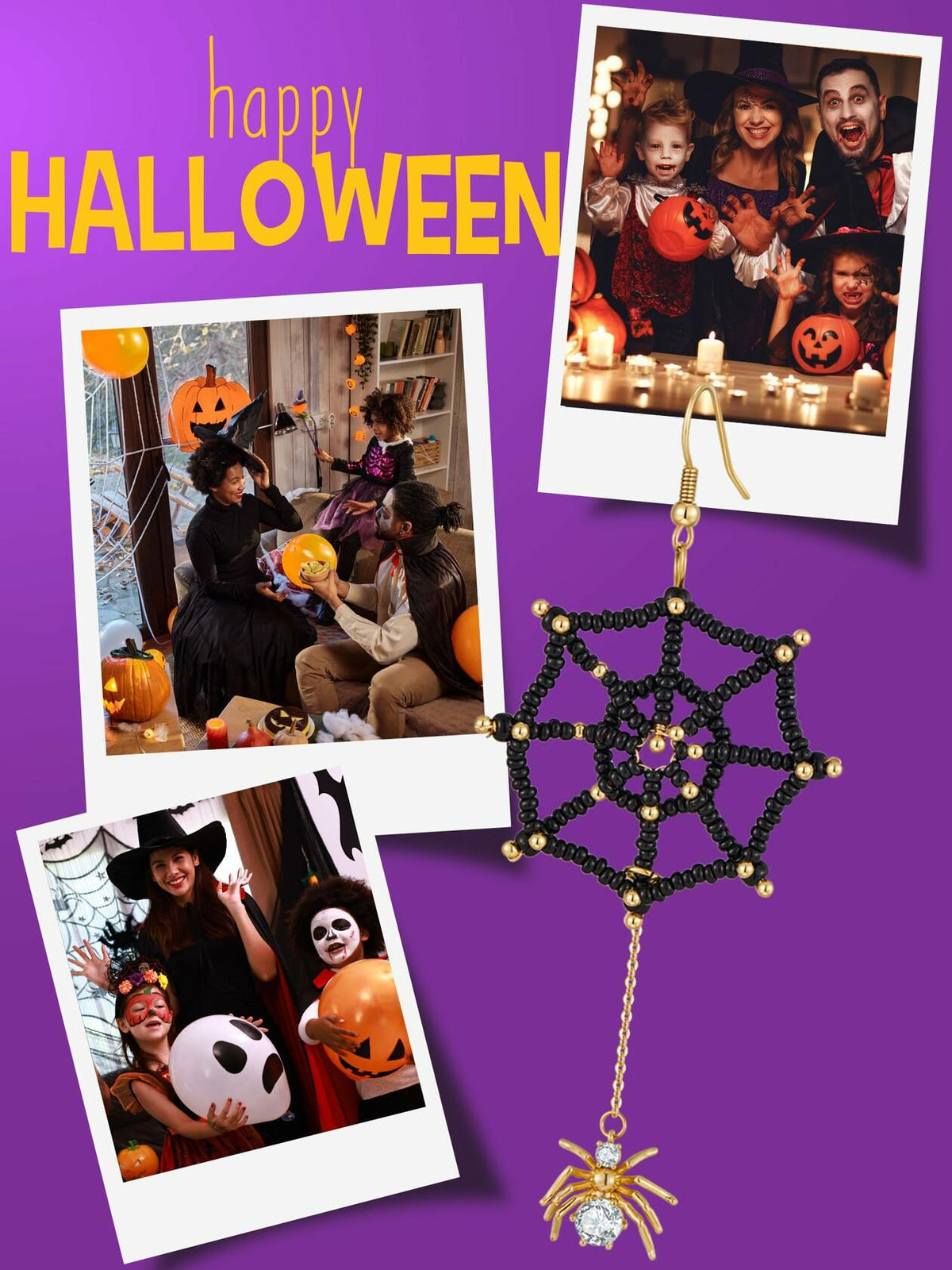 Kit de fabricación de pendientes de Halloween DoDoBeads, colgante de araña con circonita y cuentas doradas