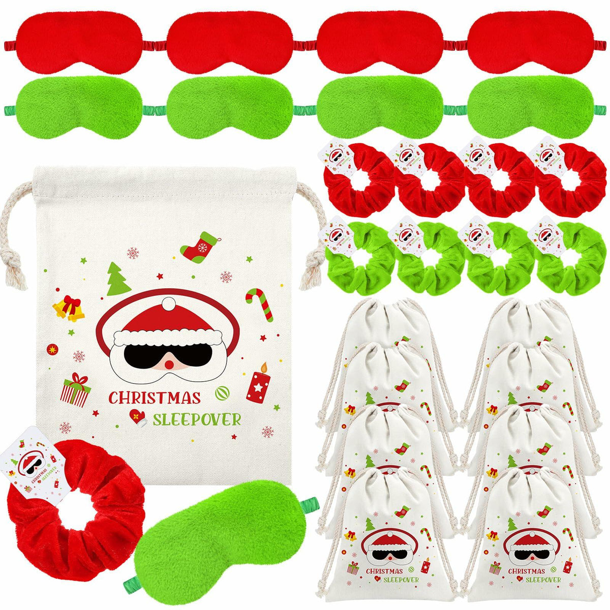 Set de 24 coleteros navideños para el cabello y antifaz para dormir Bunnycool