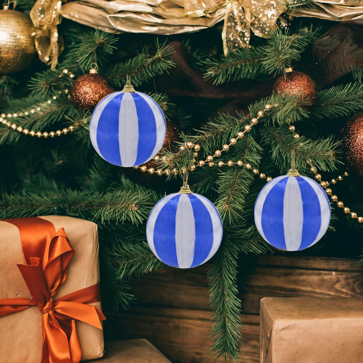 12 adornos de bolas envueltas en hilo para Navidad, 2.4 pulgadas, decoración festiva