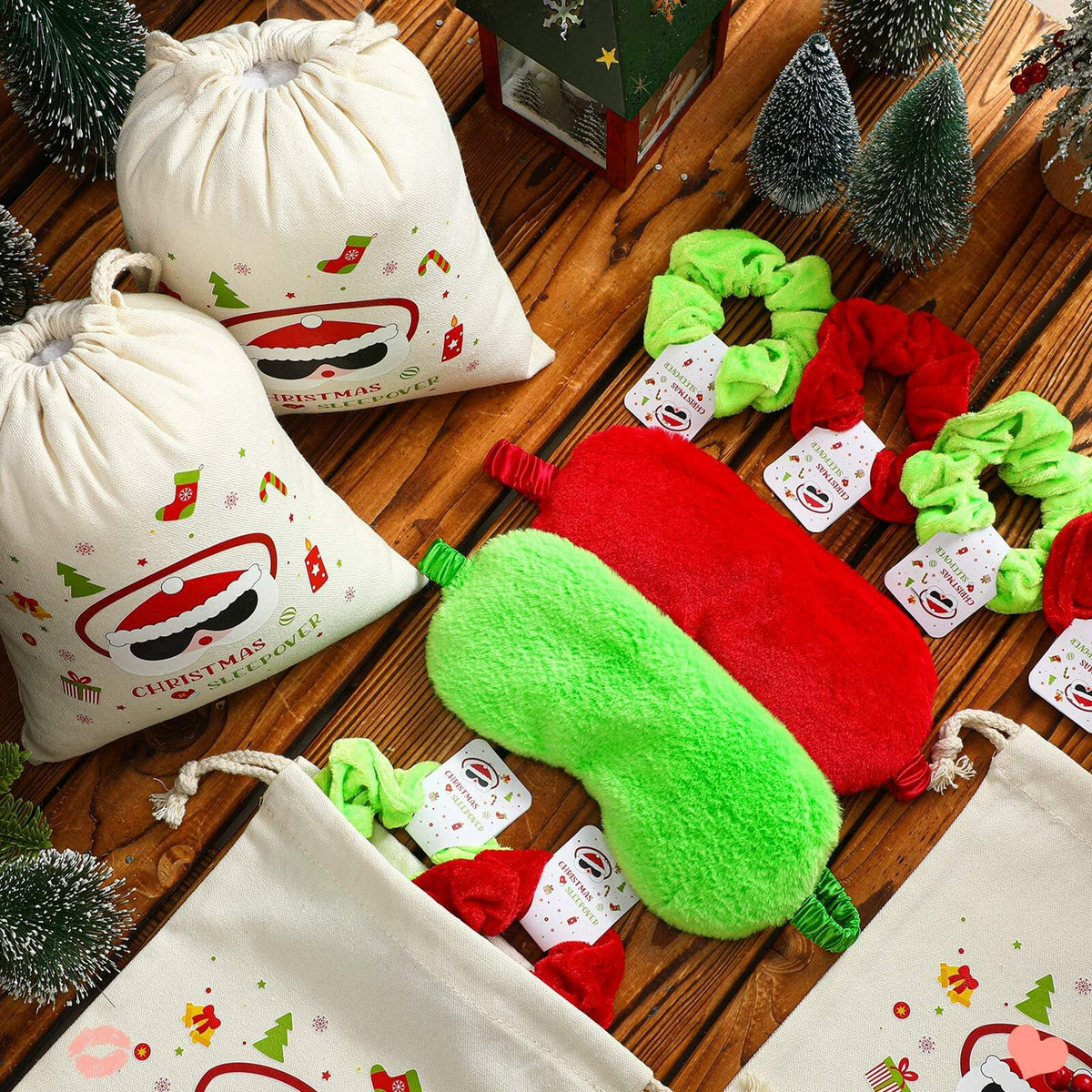Set de 24 coleteros navideños para el cabello y antifaz para dormir Bunnycool