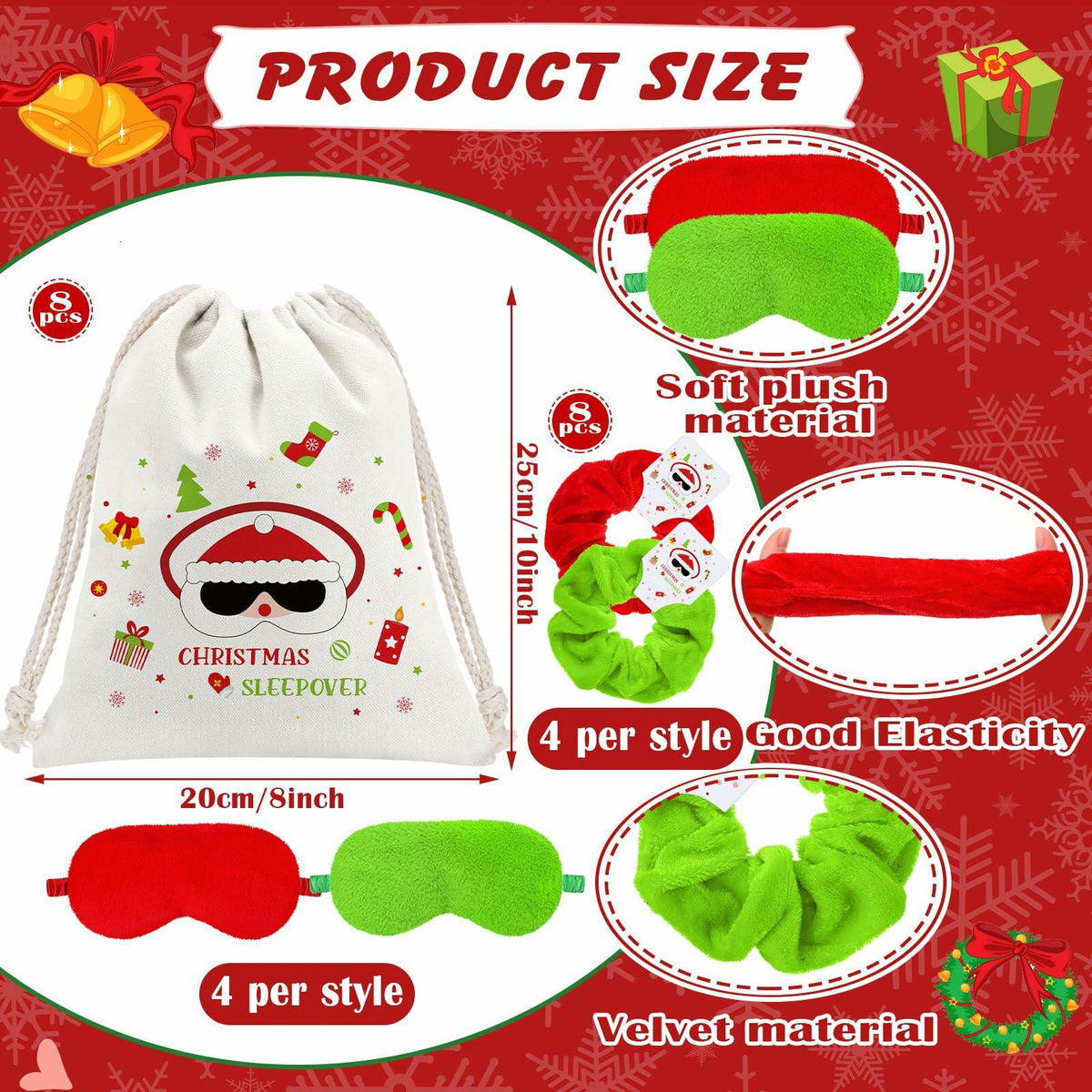 Set de 24 coleteros navideños para el cabello y antifaz para dormir Bunnycool