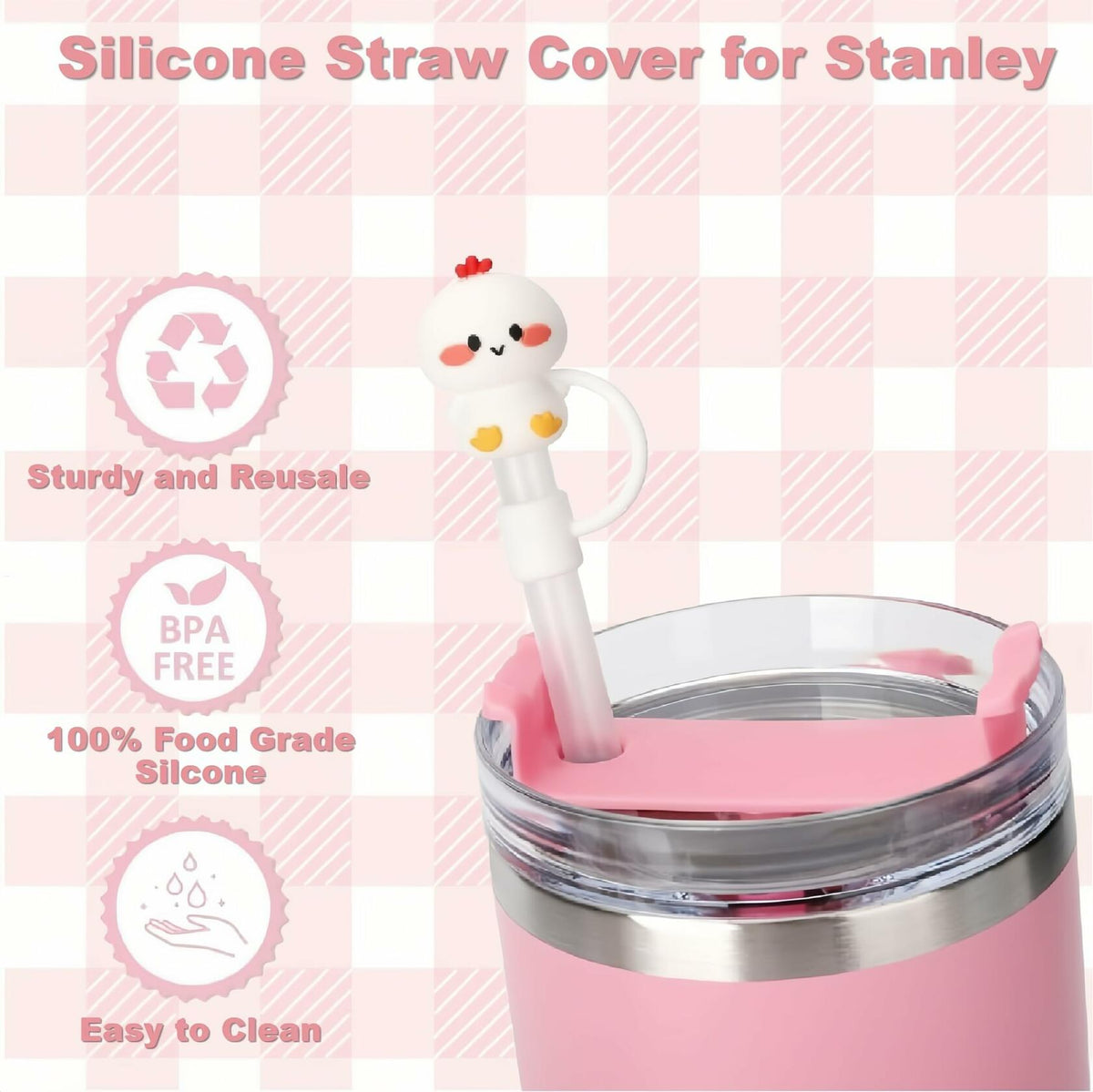 IN Chenthy 8 piezas de cubiertas de silicona con forma de animal para pajitas de vasos Stanley de 30 y 40 oz