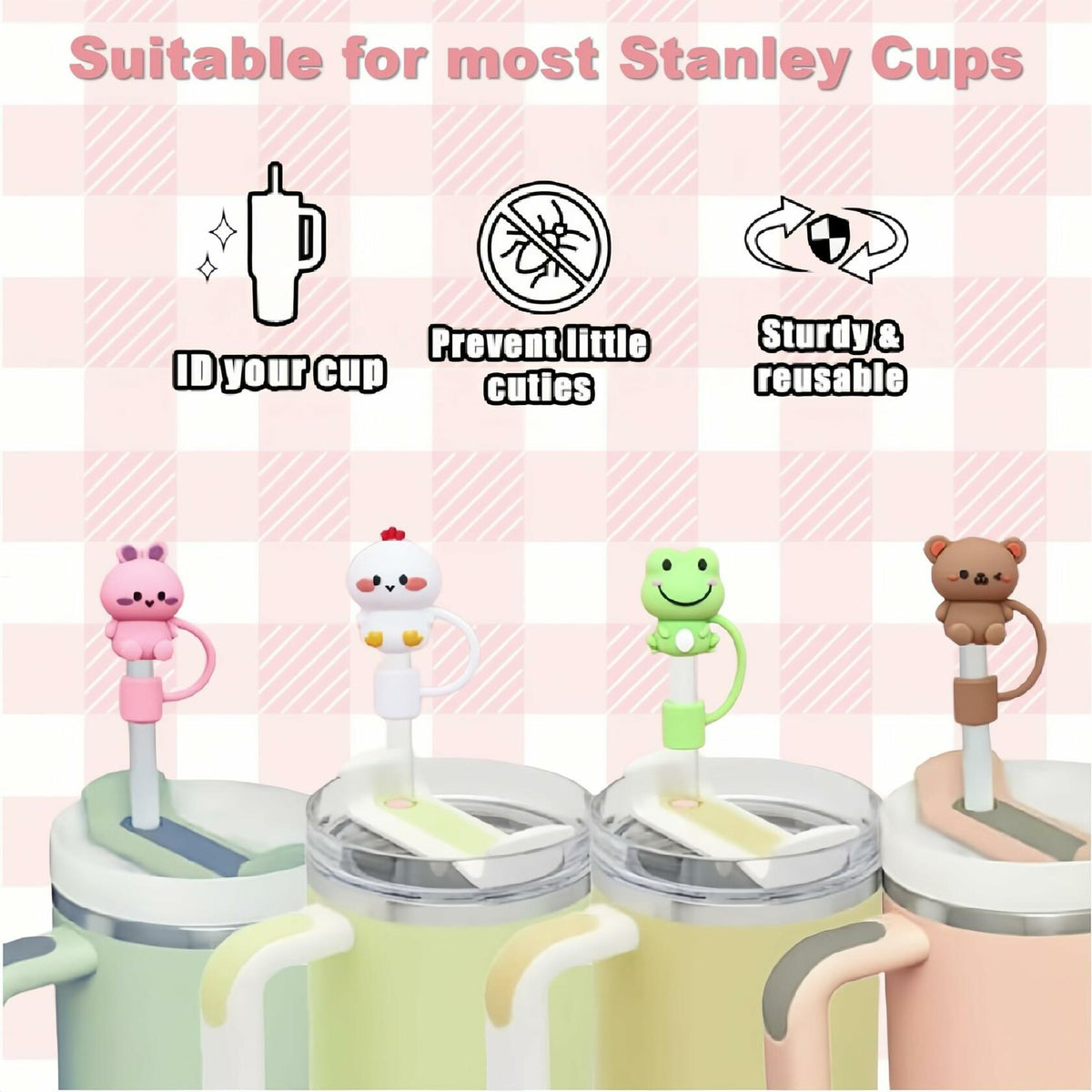 IN Chenthy 8 piezas de cubiertas de silicona con forma de animal para pajitas de vasos Stanley de 30 y 40 oz