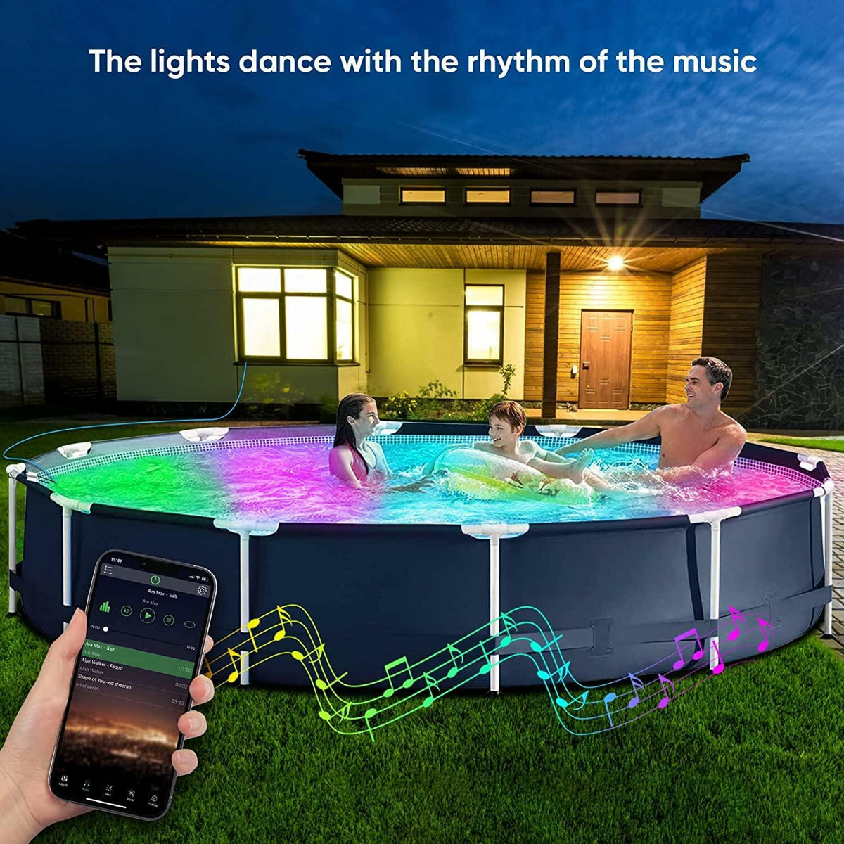 Luces LED RGB para piscina Lanpanzi, control por aplicación, impermeabilidad IP68, cable de 25 pies (7.6 m), 1000 lm