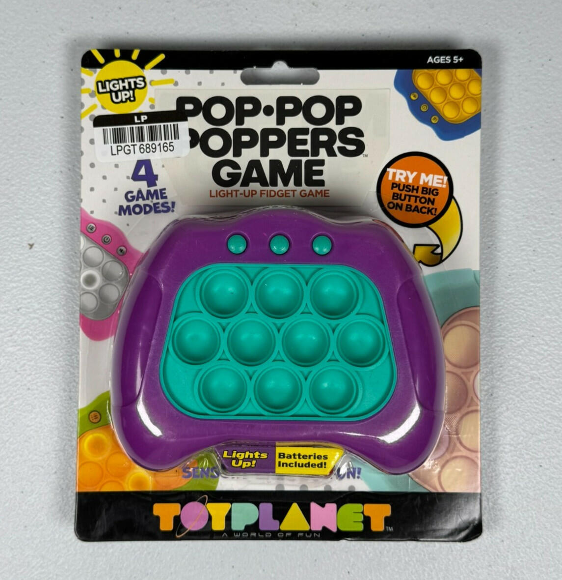 Juego sensorial antiestrés tipo Pop It de avión con luces, azul y verde