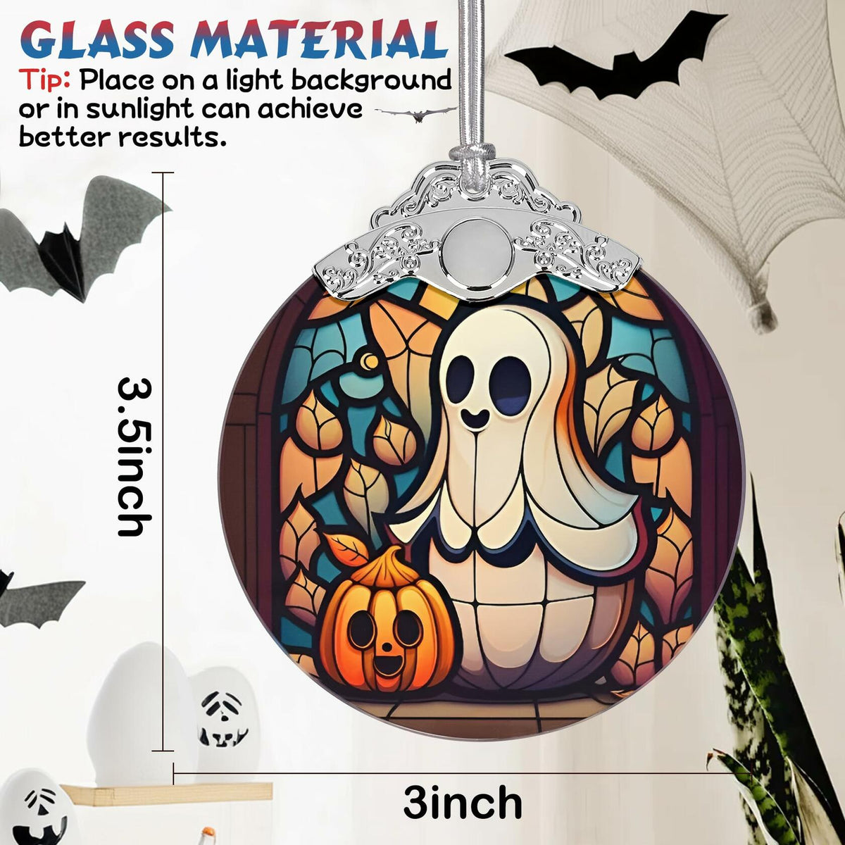 Adorno navideño de vidrio tintado con forma de fantasma, decoración festiva, regalo único