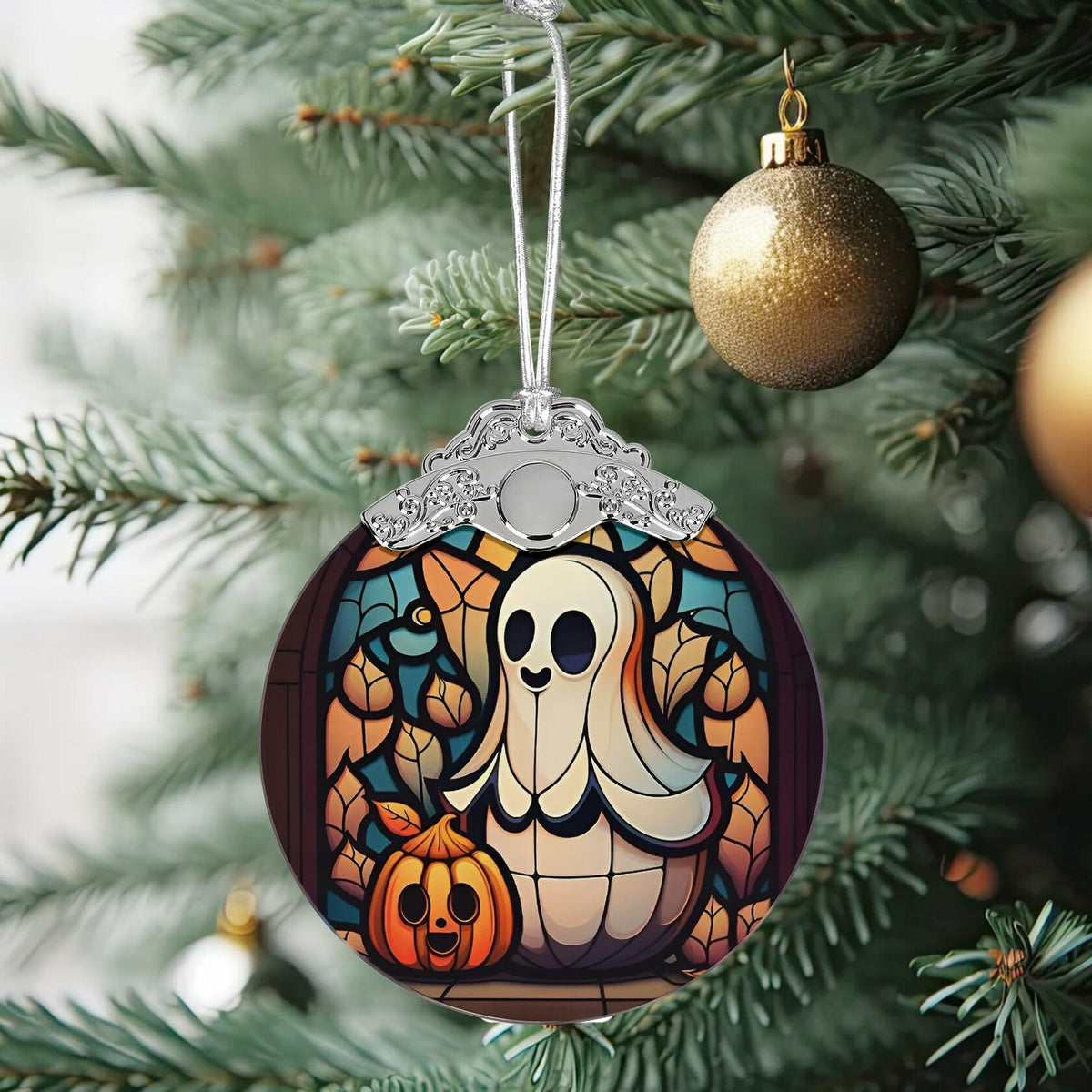 Adorno navideño de vidrio tintado con forma de fantasma, decoración festiva, regalo único