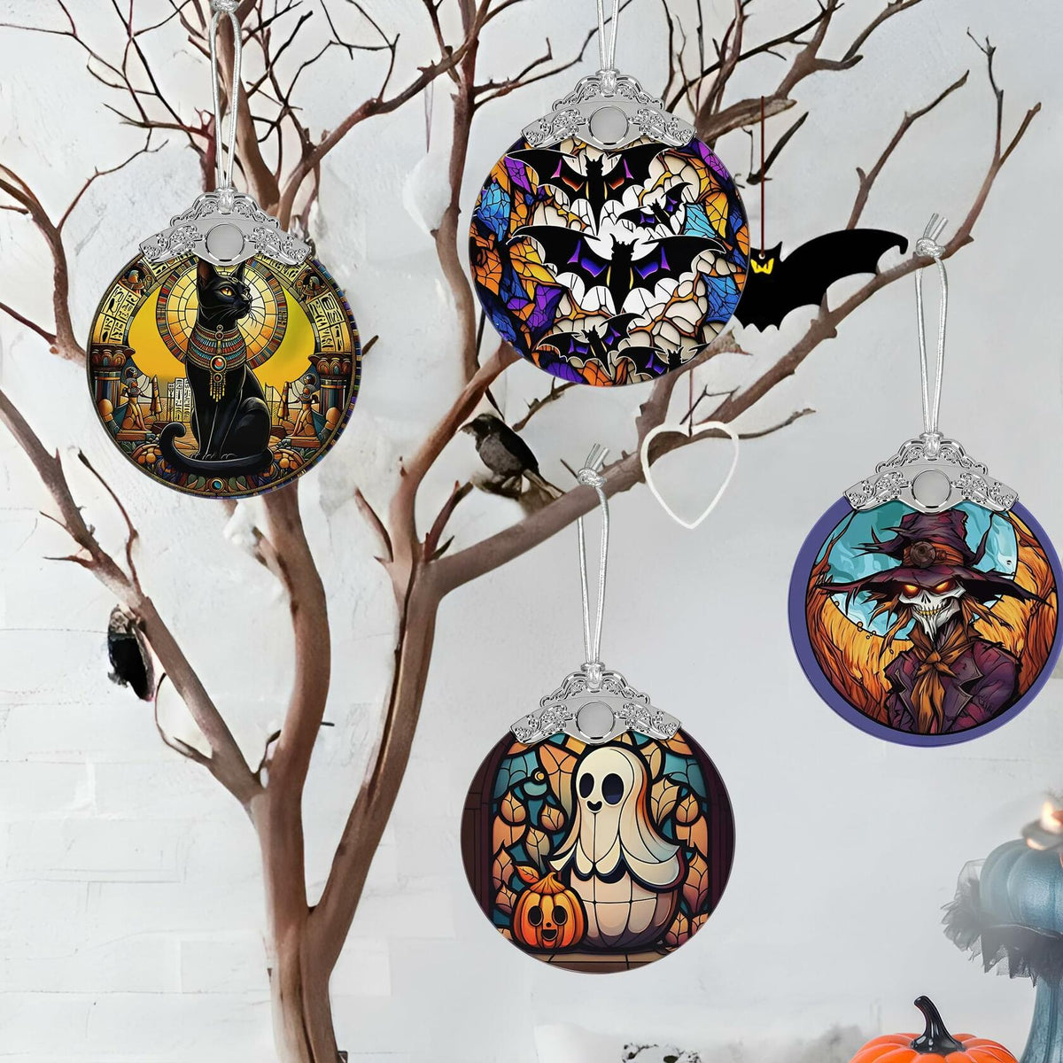 Adorno navideño de vidrio tintado con forma de fantasma, decoración festiva, regalo único