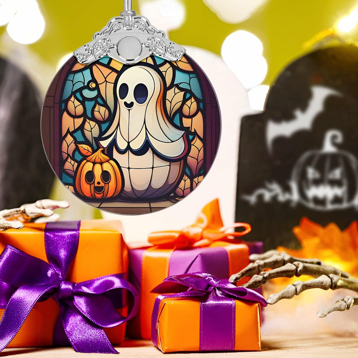 Adorno navideño de vidrio tintado con forma de fantasma, decoración festiva, regalo único