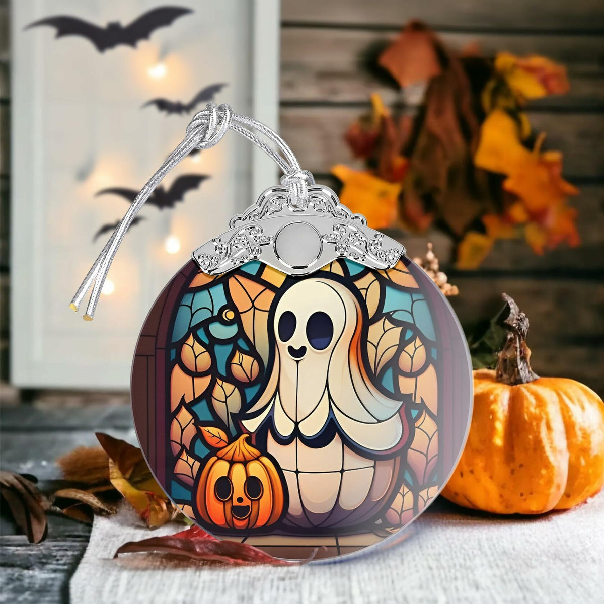 Adorno navideño de vidrio tintado con forma de fantasma, decoración festiva, regalo único