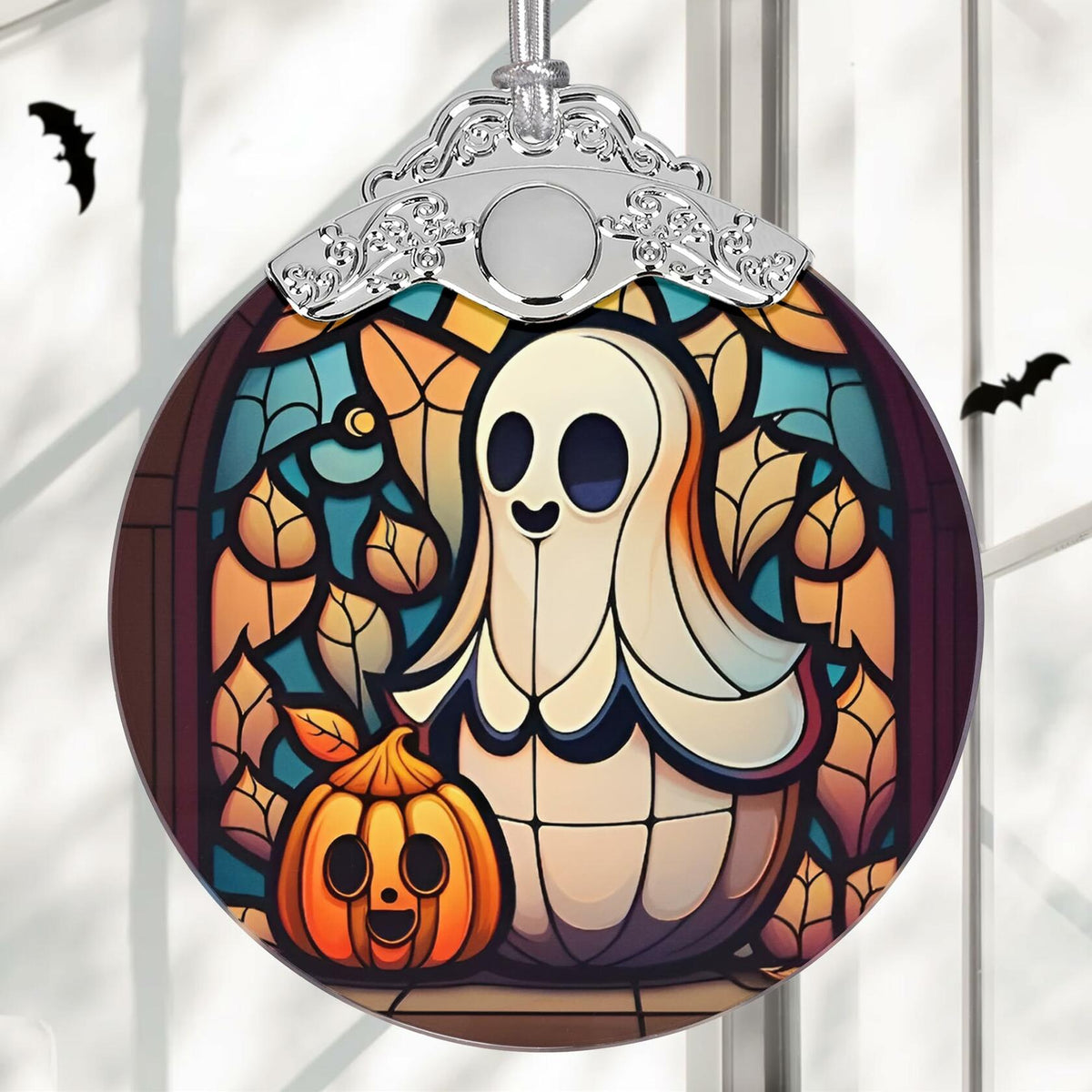 Adorno navideño de vidrio tintado con forma de fantasma, decoración festiva, regalo único