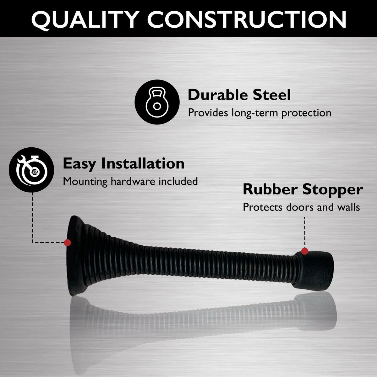 Design House Spring Door Stop Wall Protector Rubber Tip Matte Black 10-Pack
