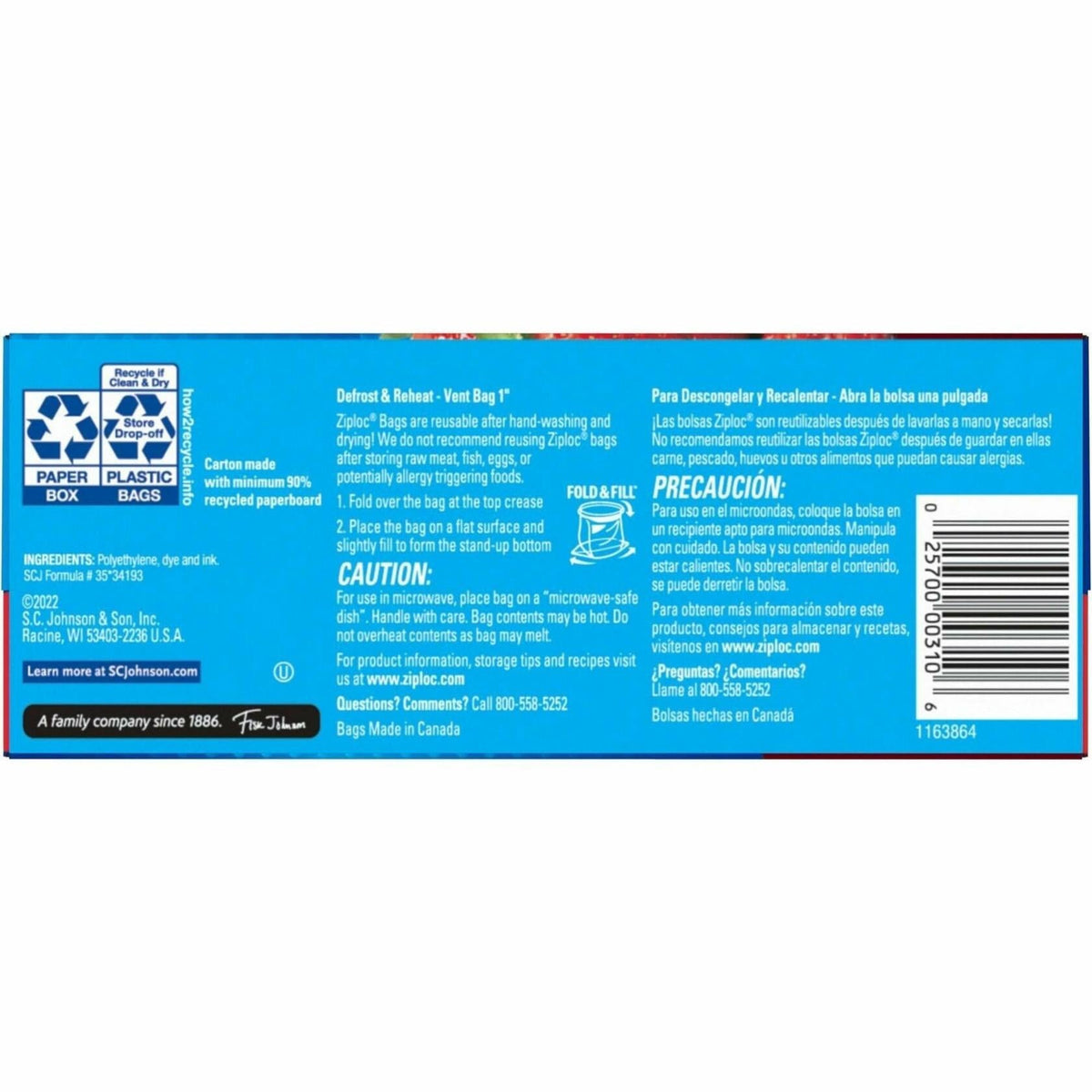Bolsas de almacenamiento Ziploc con doble cierre DRACB003103CT transparentes, paquete de 0.6 lb
