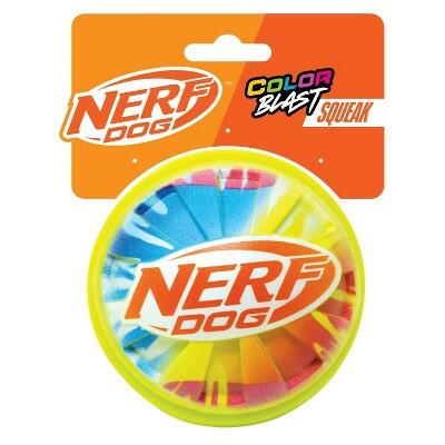 Juguete para perro NERF TPR Color Blast Squeak and Crunch Ball, mediano/grande