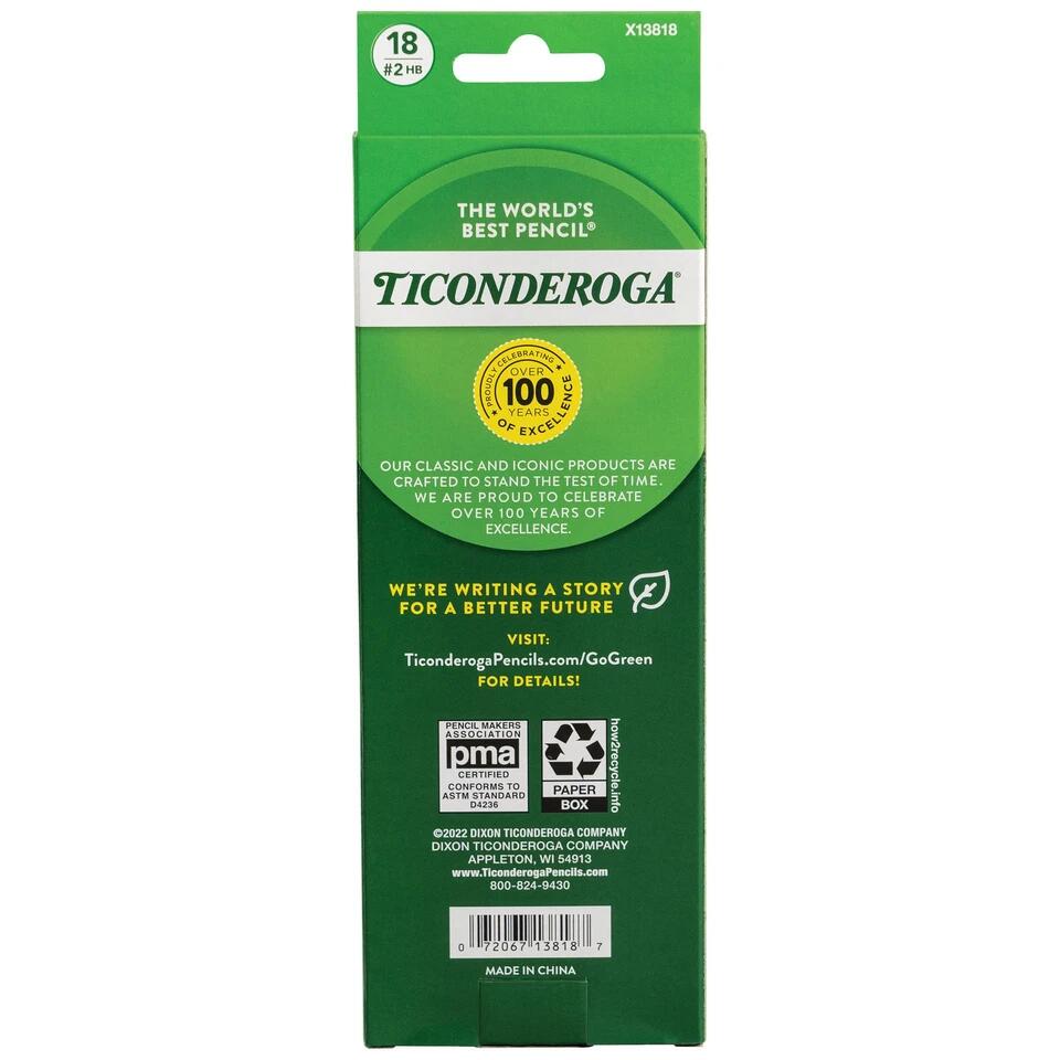 Lápices de madera Ticonderoga n.° 2, afilados, amarillos, paquete de 18 unidades
