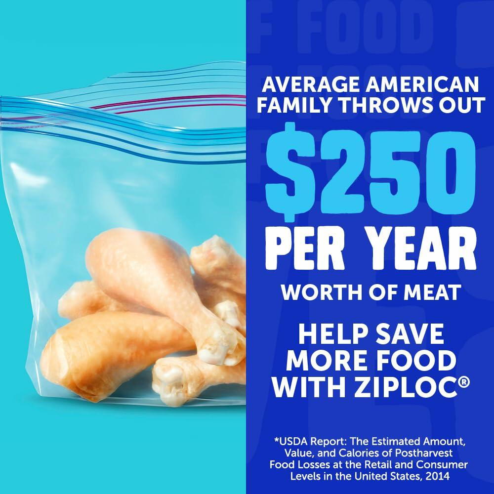Bolsas para congelador Ziploc de medio galón con tecnología Grip 'n Seal, paquete de 40 unidades