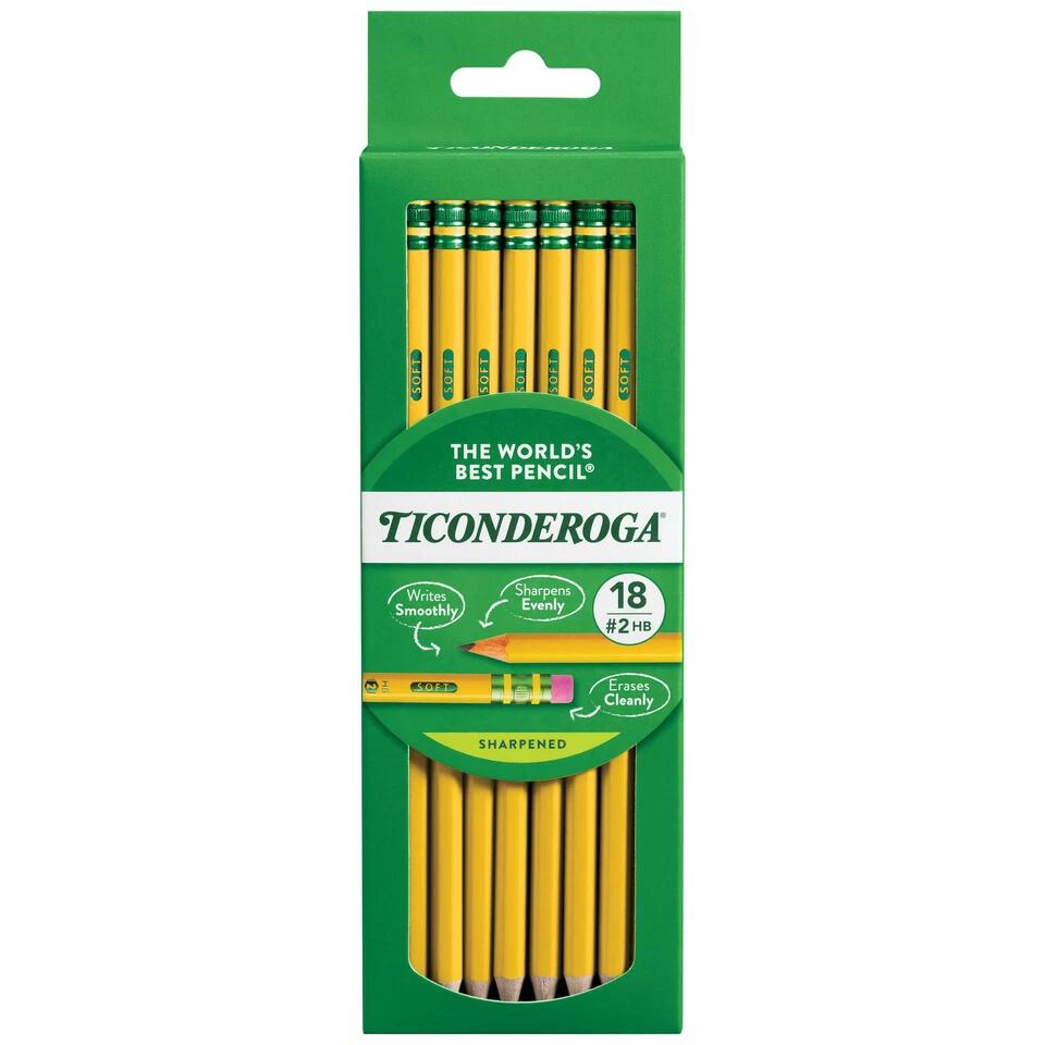 Lápices de madera Ticonderoga n.° 2, afilados, amarillos, paquete de 18 unidades