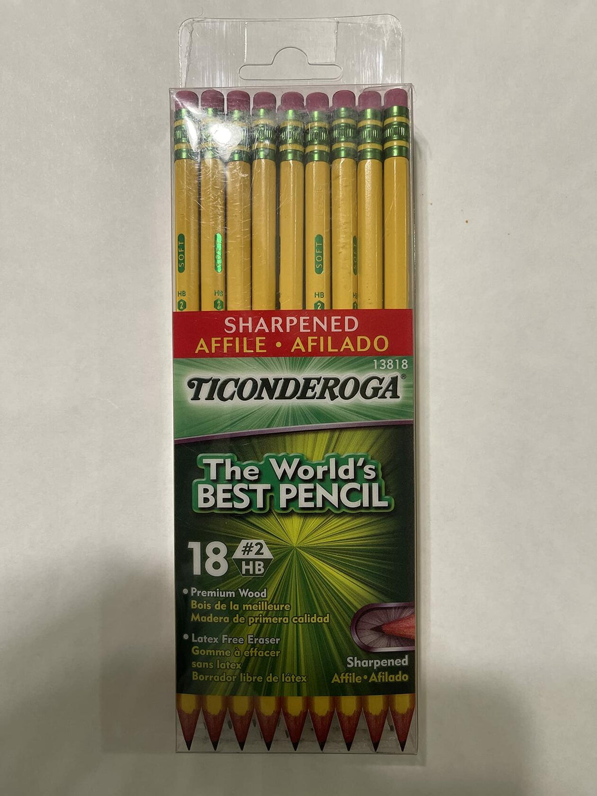 Lápices de madera Ticonderoga n.° 2, afilados, amarillos, paquete de 18 unidades