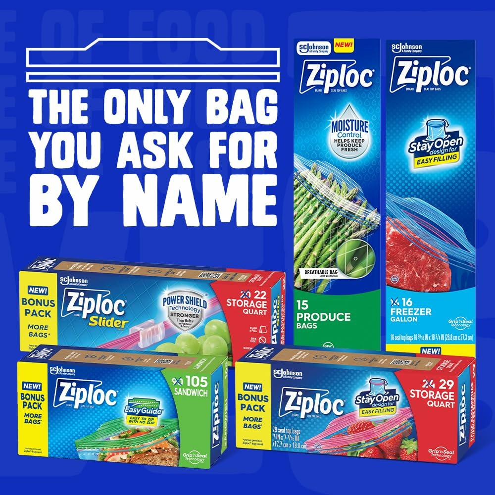 Bolsas para congelador Ziploc de medio galón con tecnología Grip 'n Seal, paquete de 40 unidades