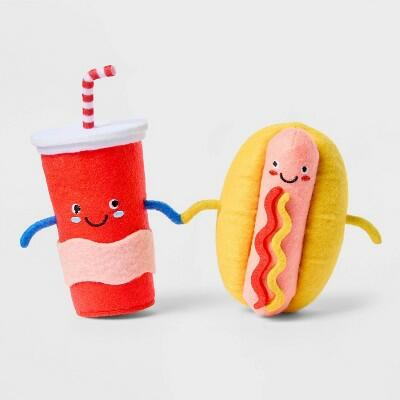 Figuras decorativas de poliéster para interiores Sun Squad, dúo de perrito caliente y refresco de fieltro