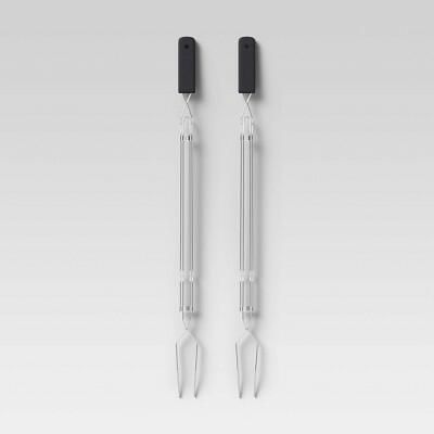 Tenedores extensibles de acero inoxidable Room Essentials, paquete de 2, mango de polipropileno negro
