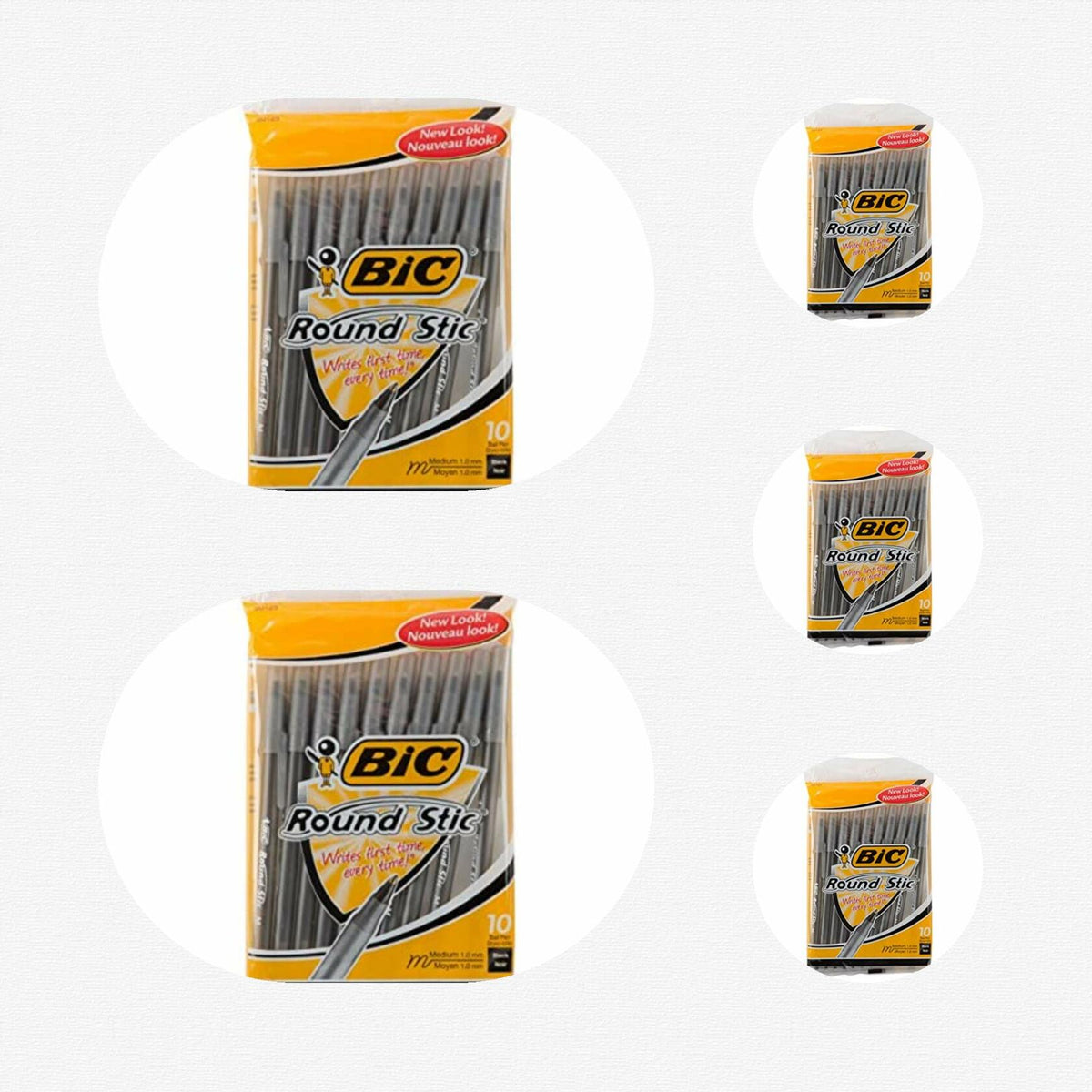 Bolígrafo BIC Round Stic Xtra Life, punta de 1.0 mm, color negro, paquete de 10 unidades
